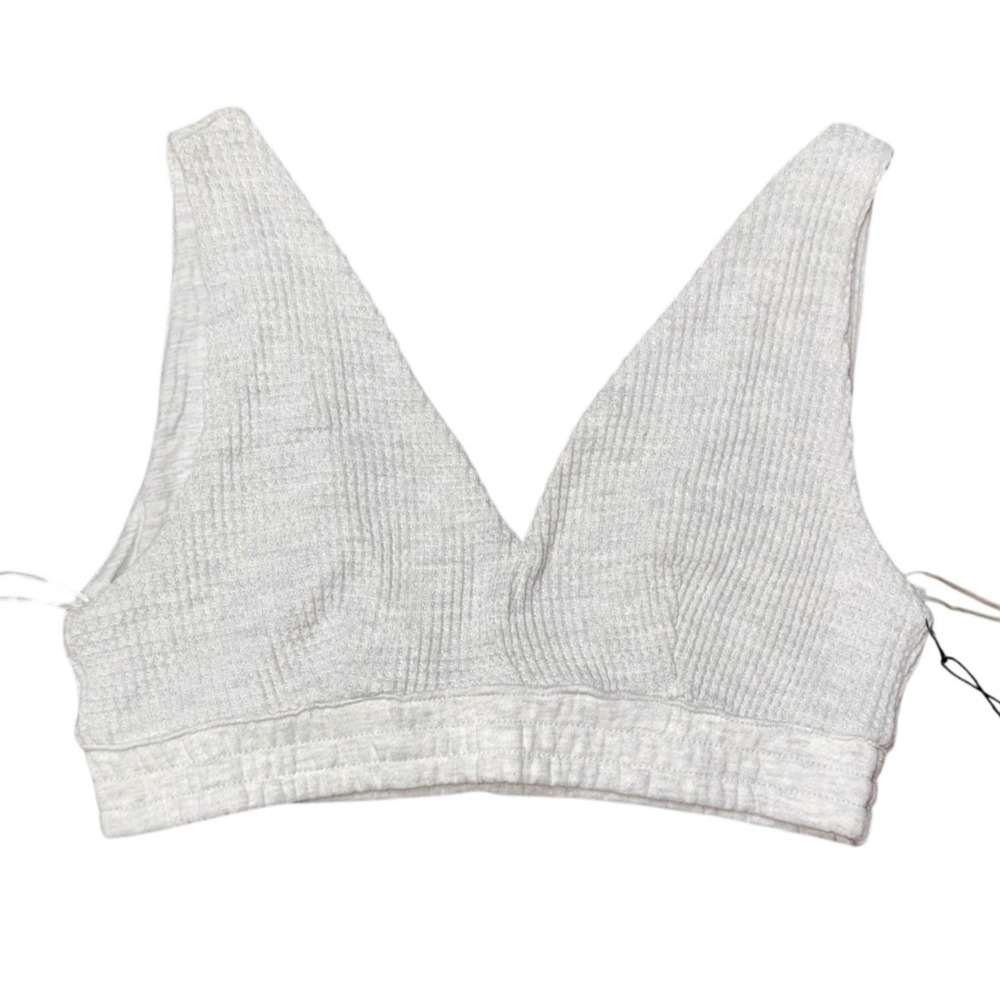 Better Together Heather Gray Waffle Knit V-Neck Bralette Crop Top Large NEW
